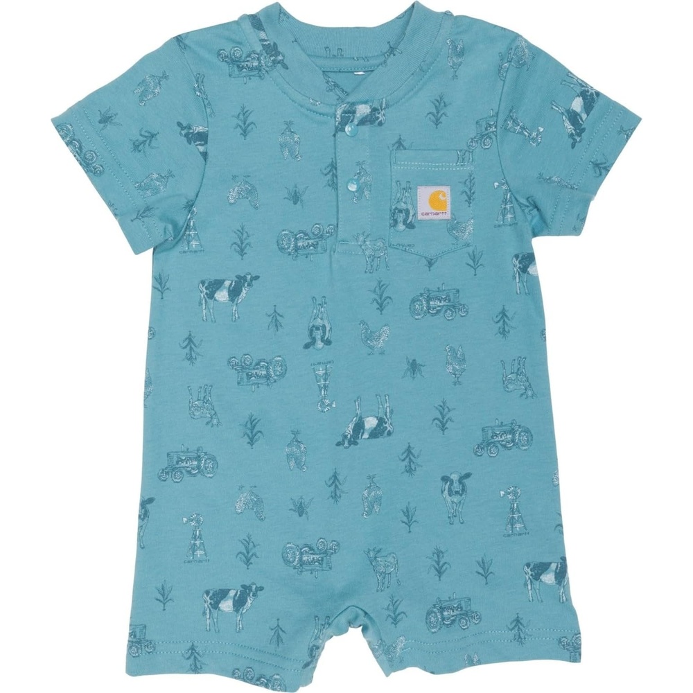image:imageCarhartt 8772 Infant Newborn Baby Boys ShortSleeve Farm Print Romper Adriatic Blue