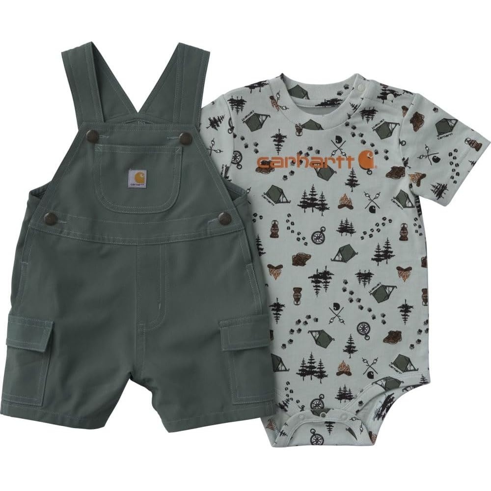 image:imageCarhartt Baby Boys 2piece Short Sleeve Bodysuit amp Cargo Pocket Shortall SetLaurel Wreath