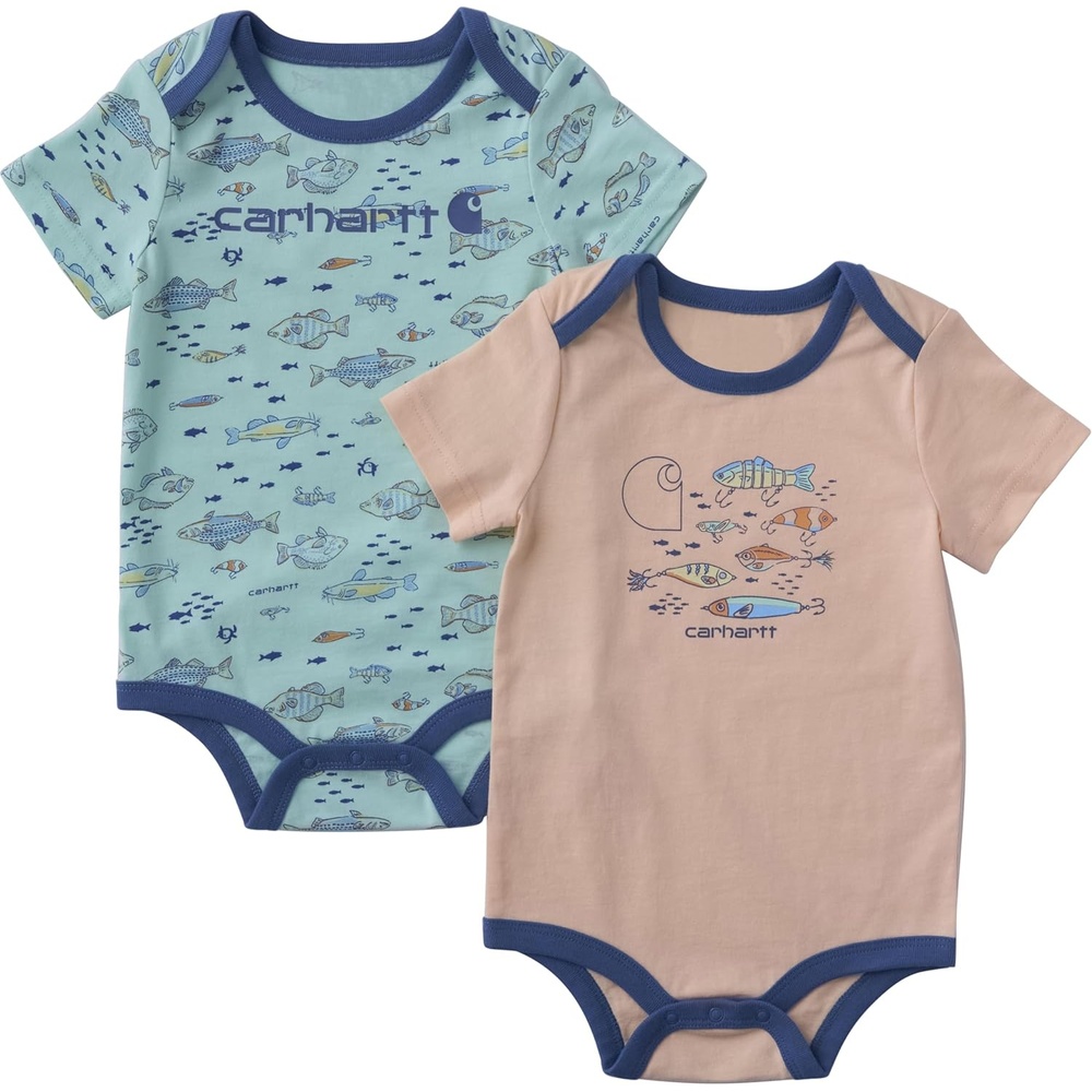 image:imageCarhartt Baby Boys Set of Two Printed Short Sleeve Knit BodysuitBright Turquoise and Orange Fish Print