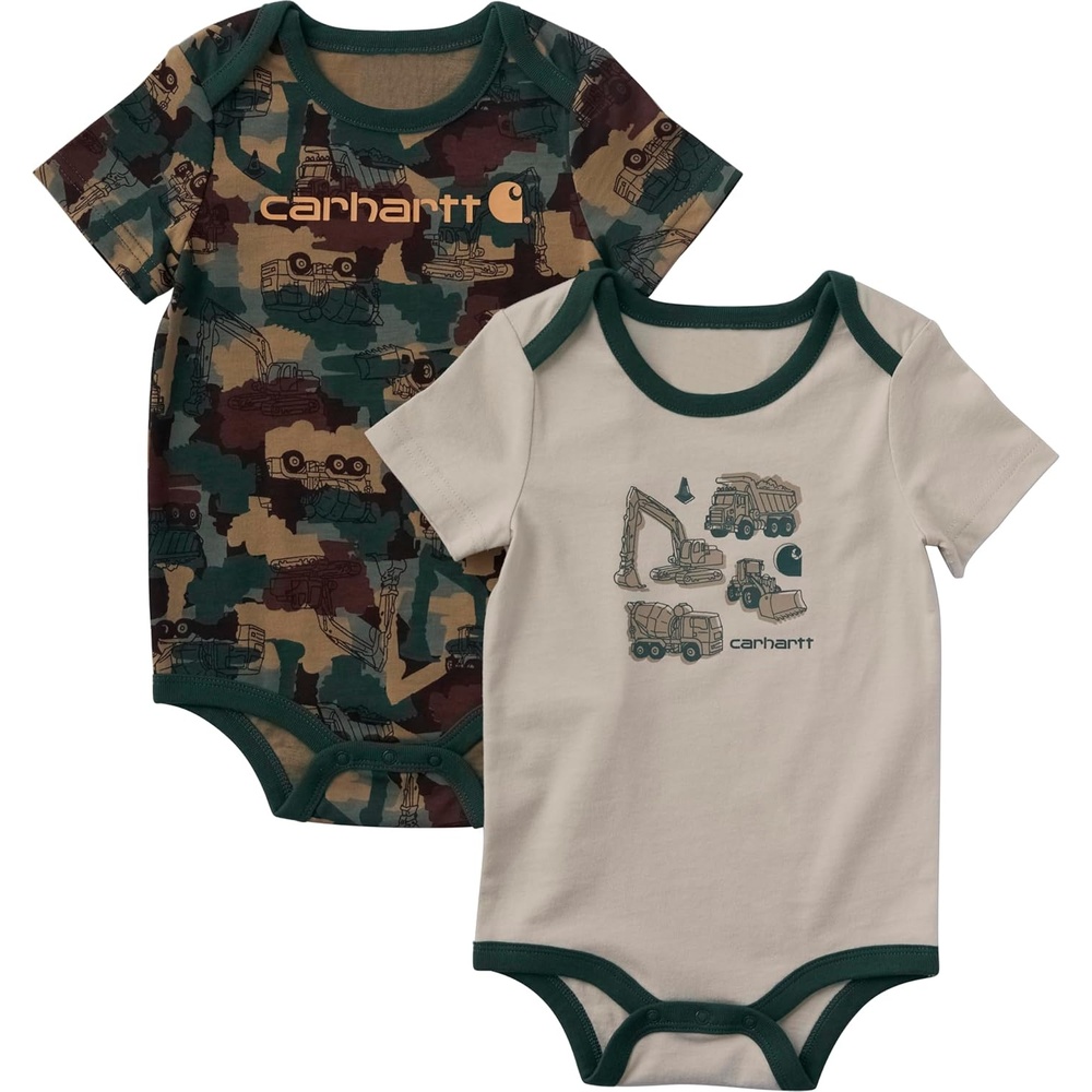 image:imageCarhartt Baby Boys Set of Two Printed Short Sleeve Knit BodysuitGreen and Beige Camo Construction
