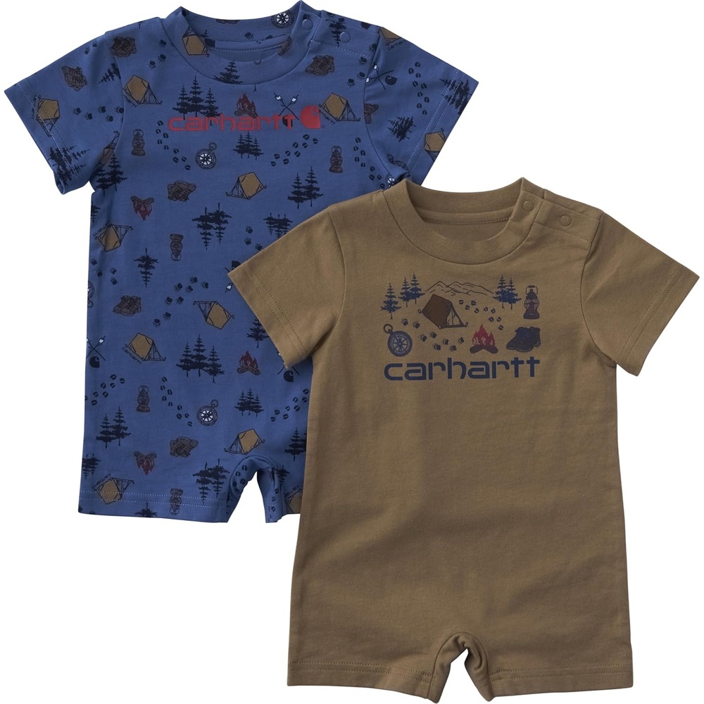 image:imageCarhartt Baby Boys Set of Two Short Sleeve Shorts Knit Romper SetBeige and Blue Outdoors Camping