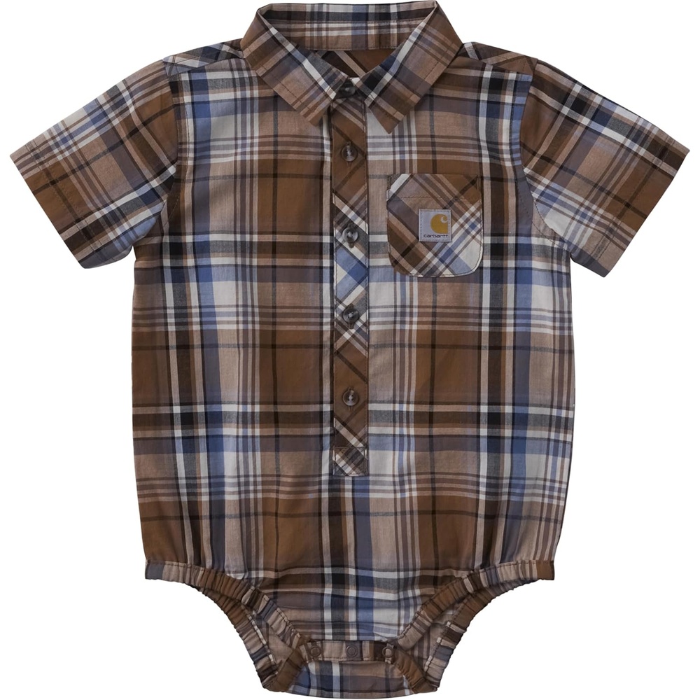image:imageCarhartt Baby Boys Short Sleeve Plaid Woven Bodysuit with CollarCarhartt Brown Plaid
