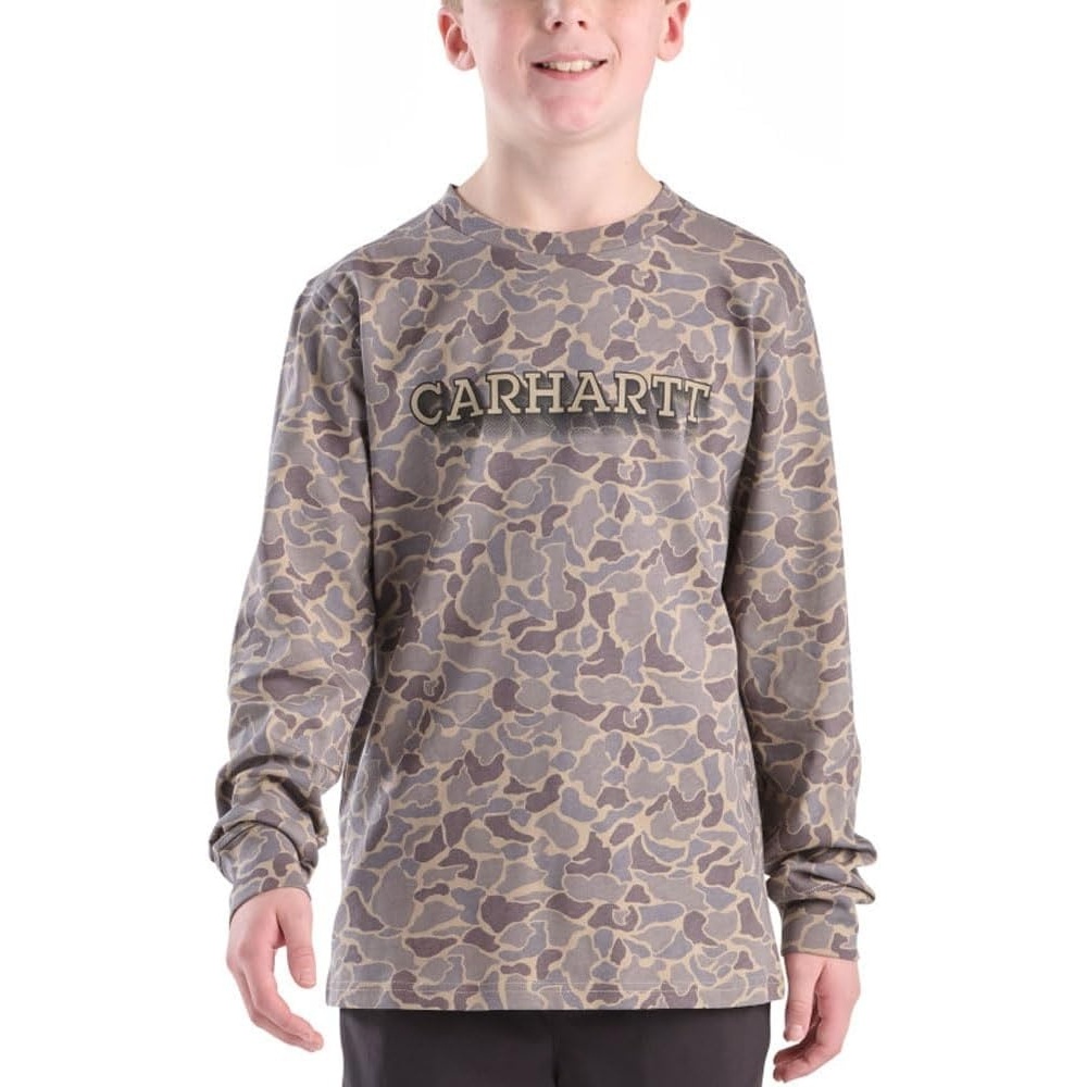 image:imageCarhartt Kids CA6752 LongSleeve Camo TShirt  BoysGrey Duck Camo