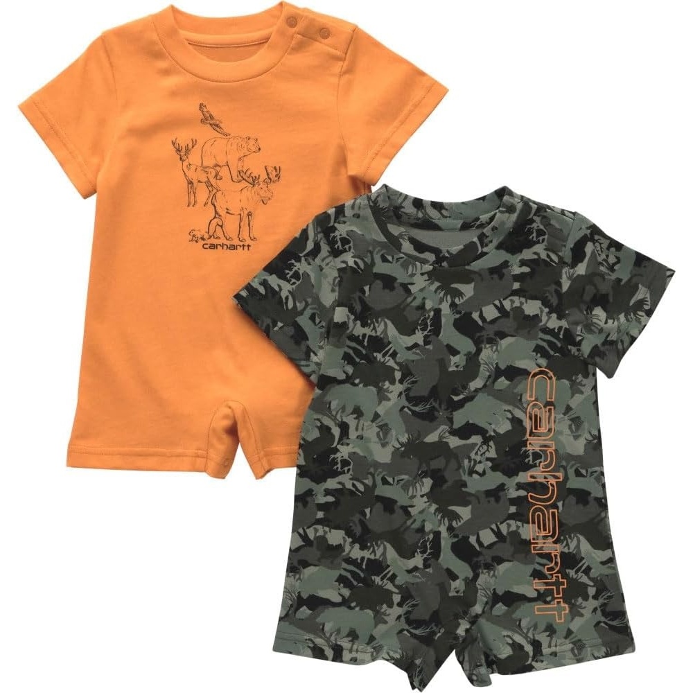 image:imageCarhartt Kids CG8962 ShortSleeve Camo Romper Set BoysExotic Orange