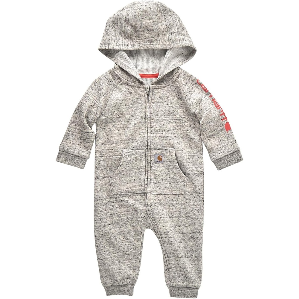 image:imageCarhartt Kids CM9732 LongSleeve Fleece ZipFront Hooded Coverall GirlsAsh Heather Light Grey