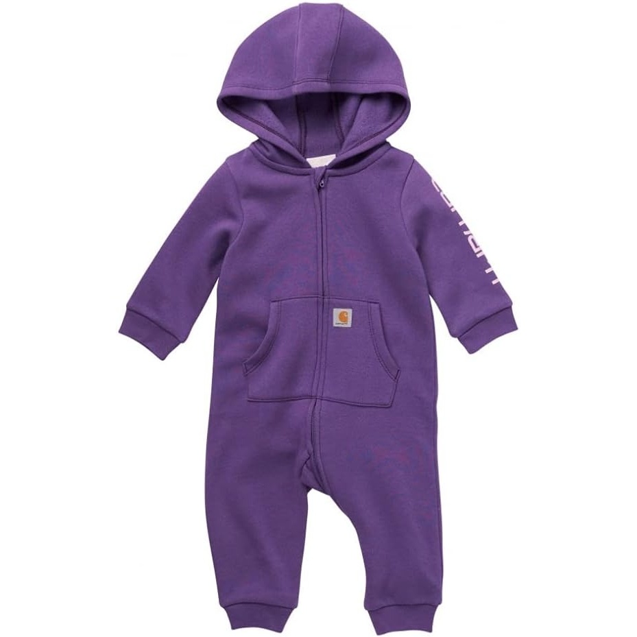 image:imageCarhartt Kids CM9732 LongSleeve Fleece ZipFront Hooded Coverall GirlsPlum Jam