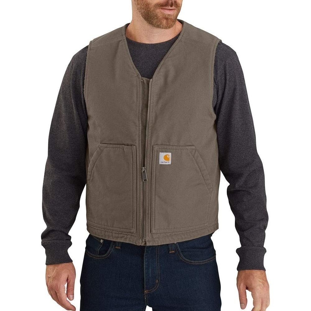 image:imageCarhartt Mens 104394 Washed Duck Vest Sherpa LinedDriftwood