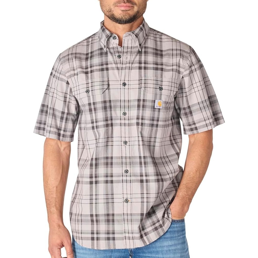 image:imageCarhartt Mens 107273 Fort Loose Short Sleeve Plaid ShirtCarhartt Gray