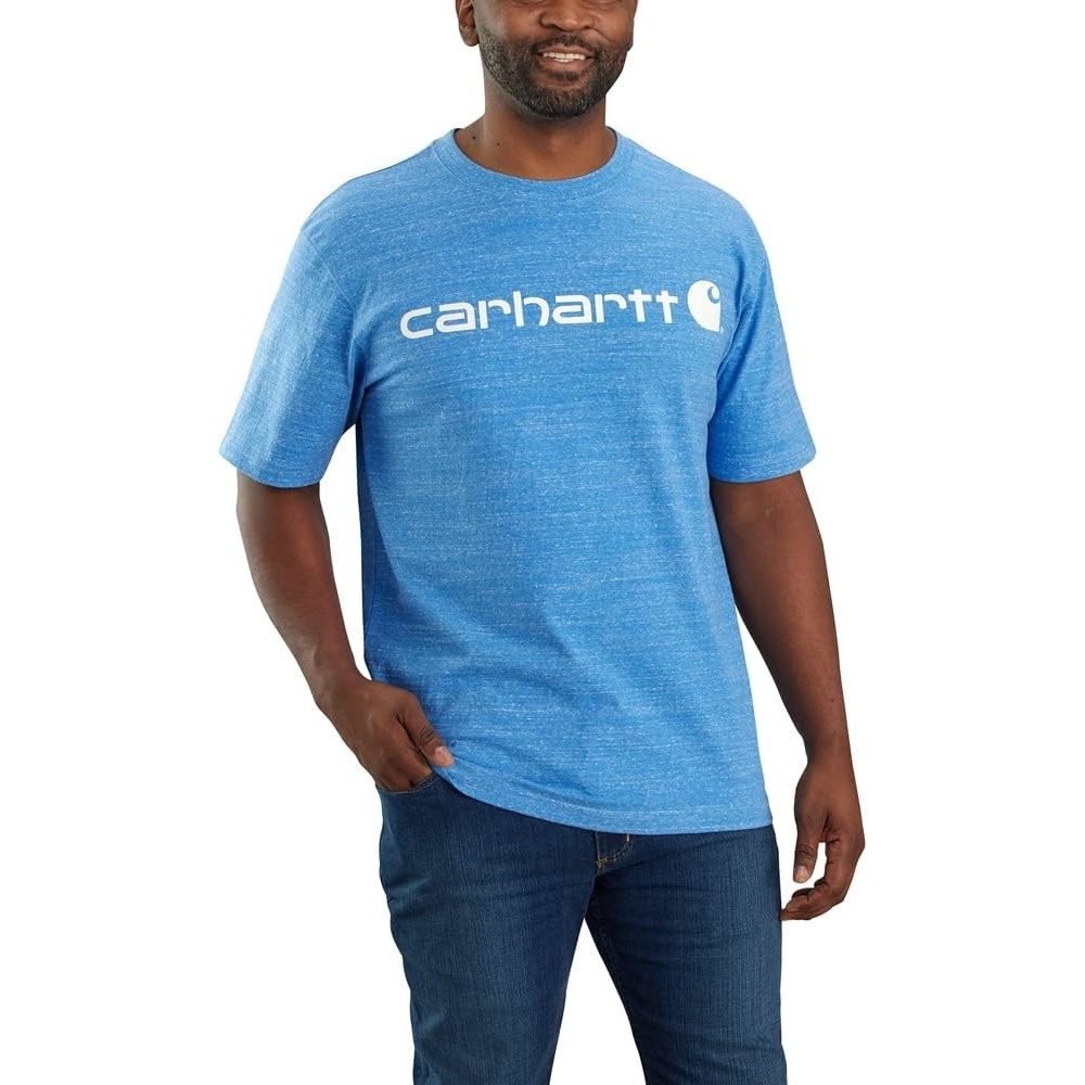 image:imageCarhartt Mens Dearborn Loose Logo TShirtBlue Lagoon Snow Heather