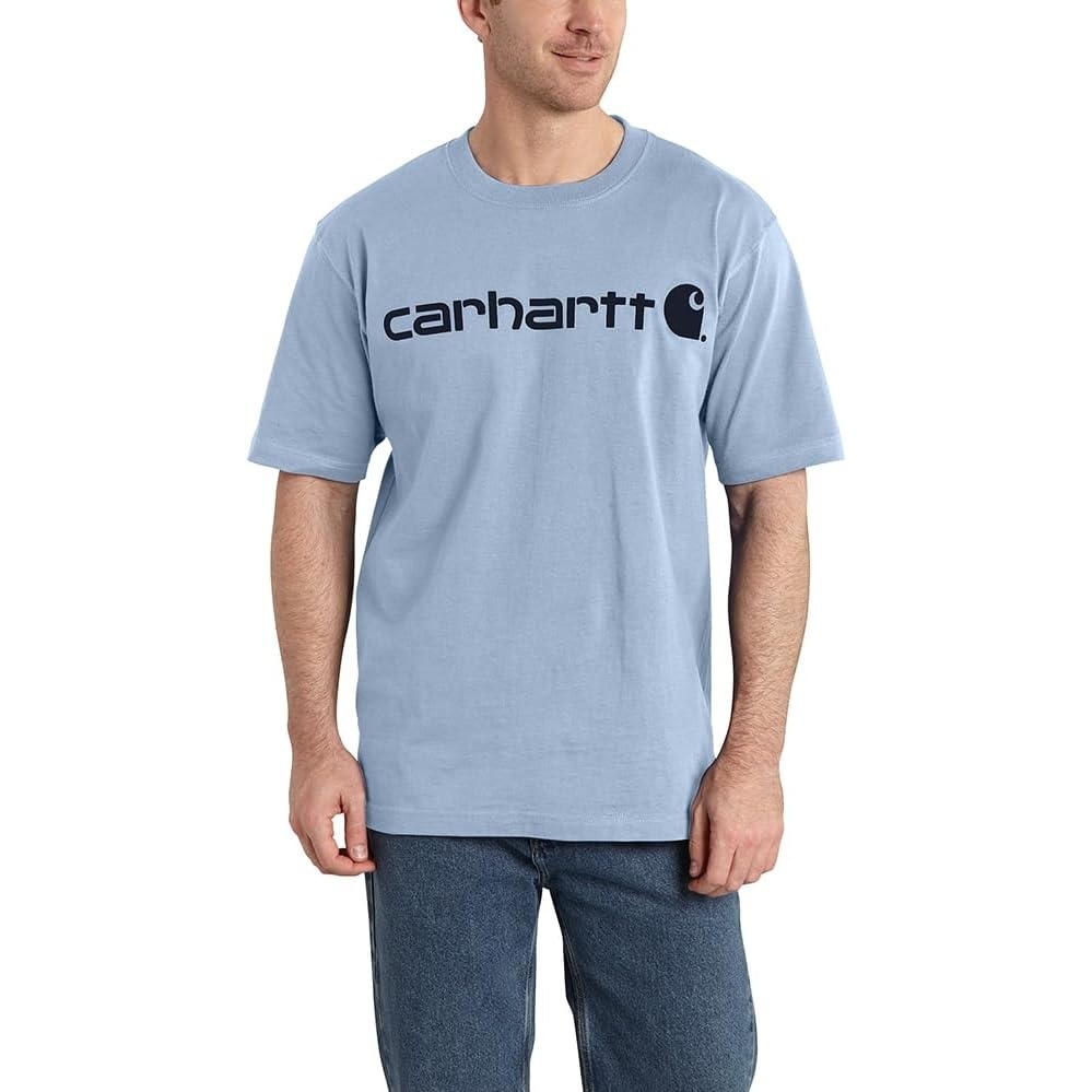 image:imageCarhartt Mens Dearborn Loose Logo TShirtFog Blue