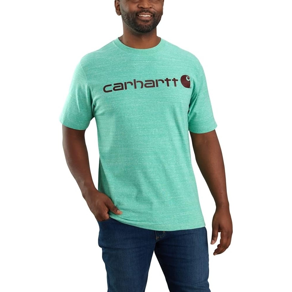 image:imageCarhartt Mens Dearborn Loose Logo TShirtSea Green Snow Heather