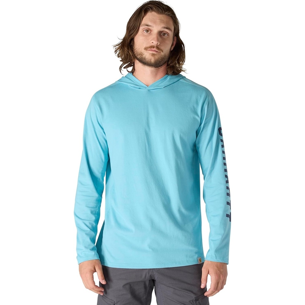 image:imageCarhartt Mens Force Relaxed Fit Midweight LongSleeve Logo Graphic Hooded TShirtDusted Aqua