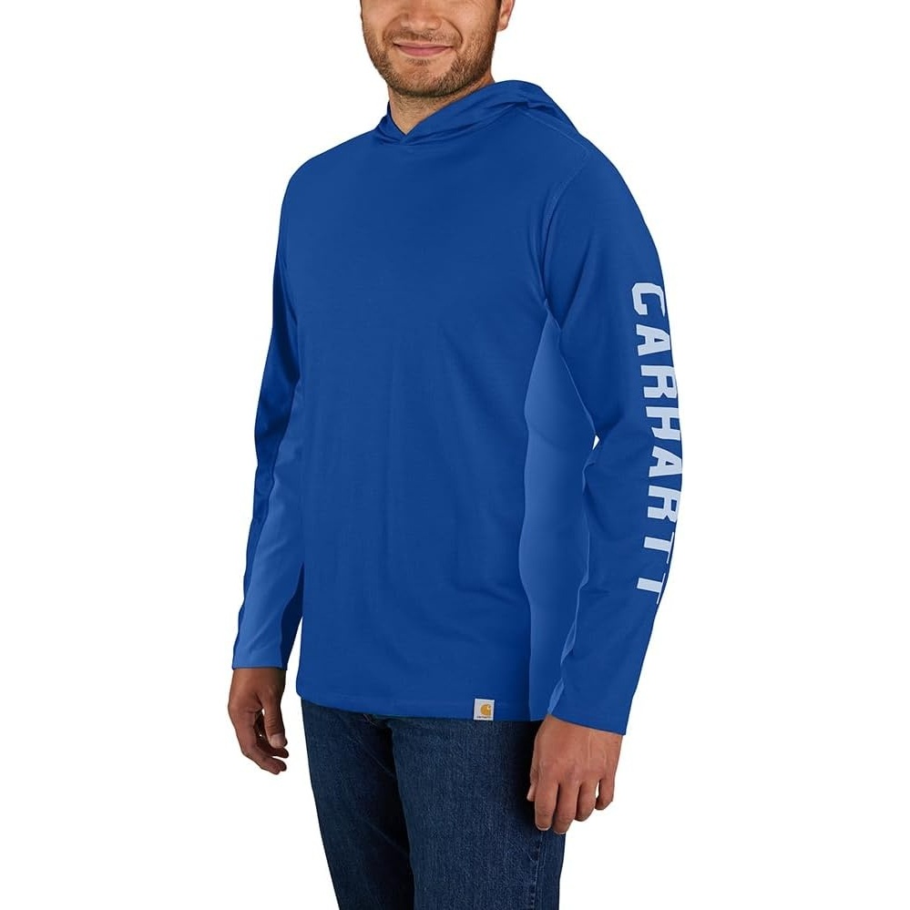 image:imageCarhartt Mens Force Relaxed Fit Midweight LongSleeve Logo Graphic Hooded TShirtGlass Blue