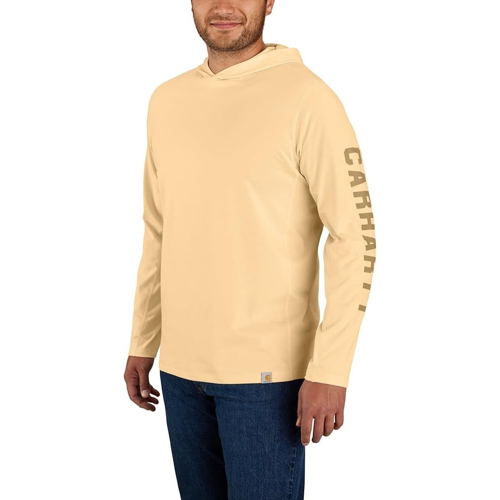 image:imageCarhartt Mens Force Relaxed Fit Midweight LongSleeve Logo Graphic Hooded TShirtGolden Mist
