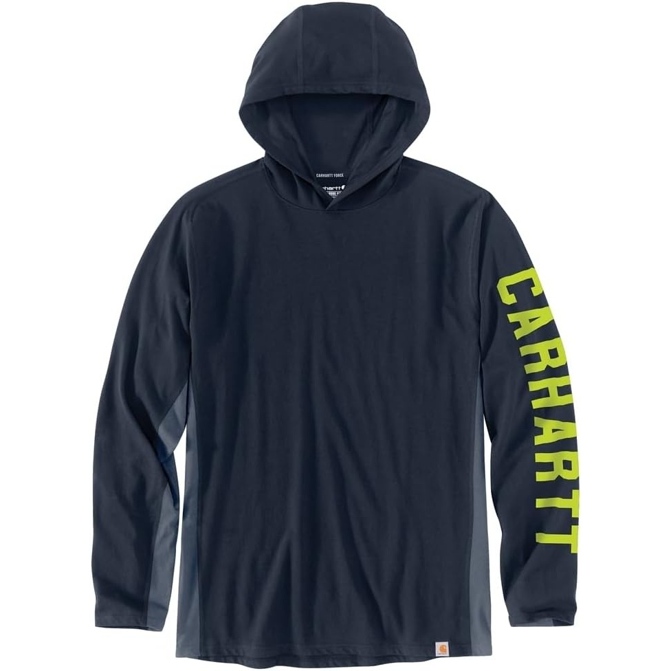image:imageCarhartt Mens Force Relaxed Fit Midweight LongSleeve Logo Graphic Hooded TShirtNavy Closeout
