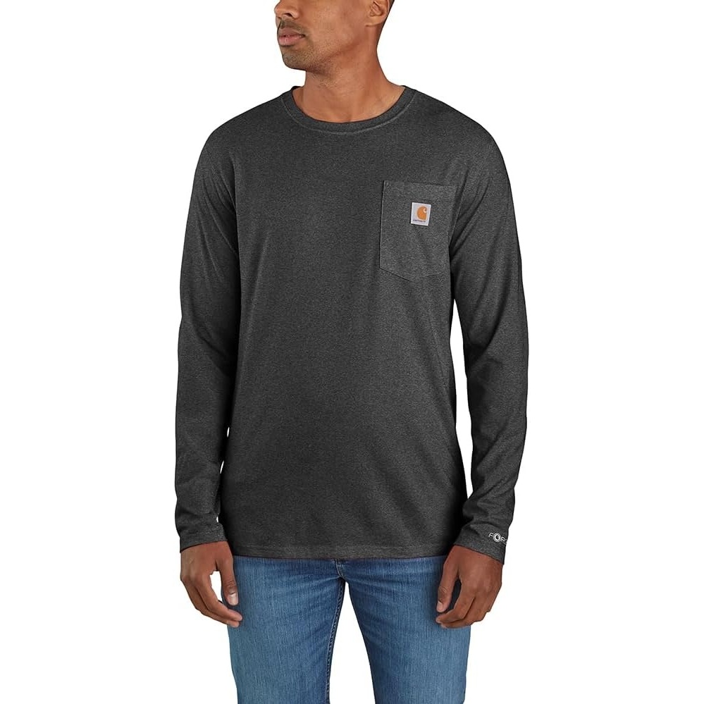 image:imageCarhartt Mens Force Relaxed Fit Midweight LongSleeve Pocket TShirtCarbon Heather