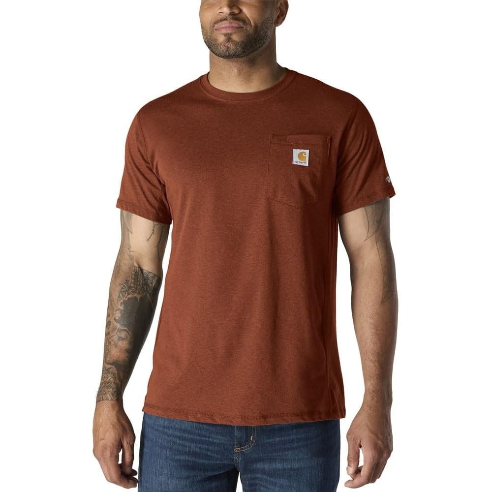 image:imageCarhartt Mens Force Relaxed Fit Midweight ShortSleeve Pocket TShirtHomestead Red Heather