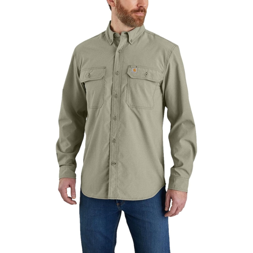image:imageCarhartt Mens Force Sun Defender Chambray Relaxed Ls ShirtBurnt Olive