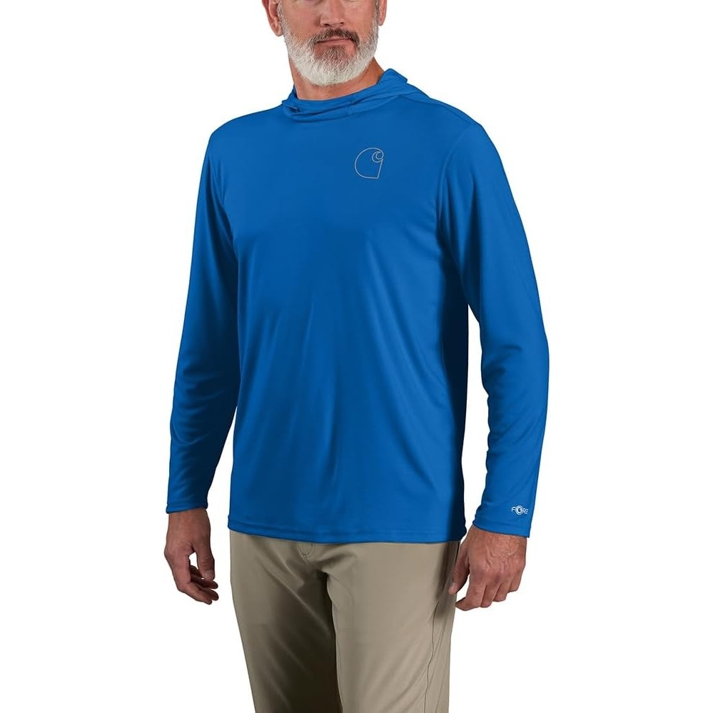 image:imageCarhartt Mens Force Sun Defender Lightweight LongSleeve Hooded Logo Graphic TShirtBeacon Blue