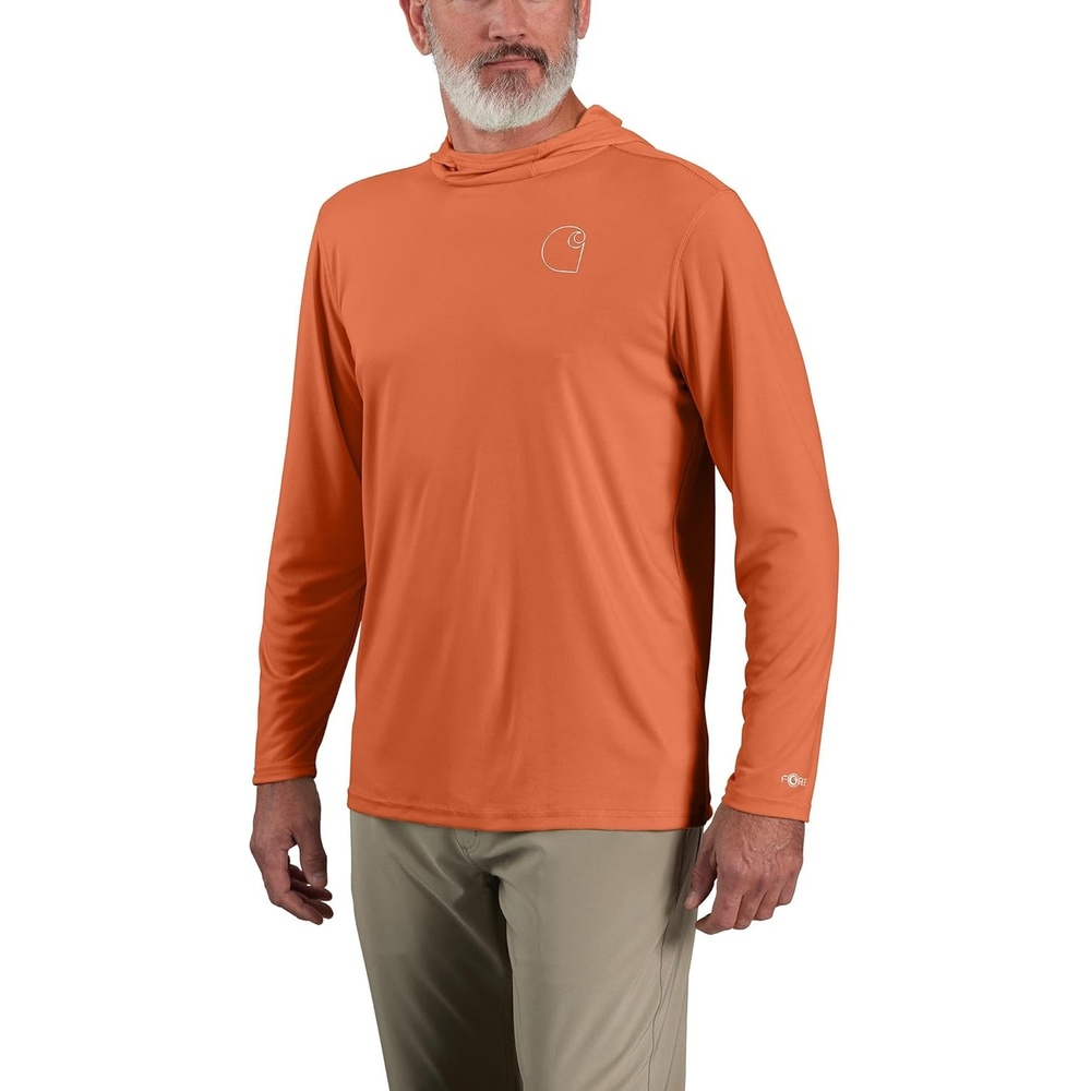 image:imageCarhartt Mens Force Sun Defender Lightweight LongSleeve Hooded Logo Graphic TShirtSedona Orange
