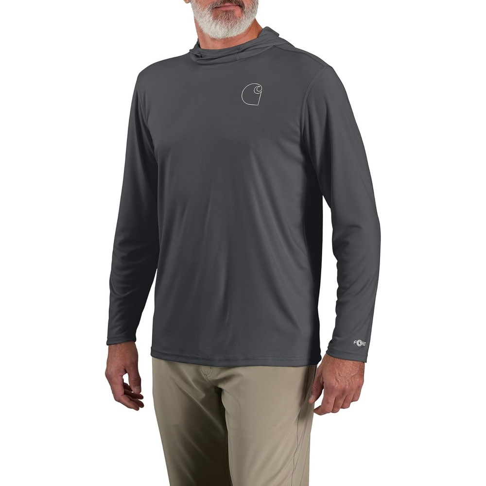image:imageCarhartt Mens Force Sun Defender Lightweight LongSleeve Hooded Logo Graphic TShirtSteel