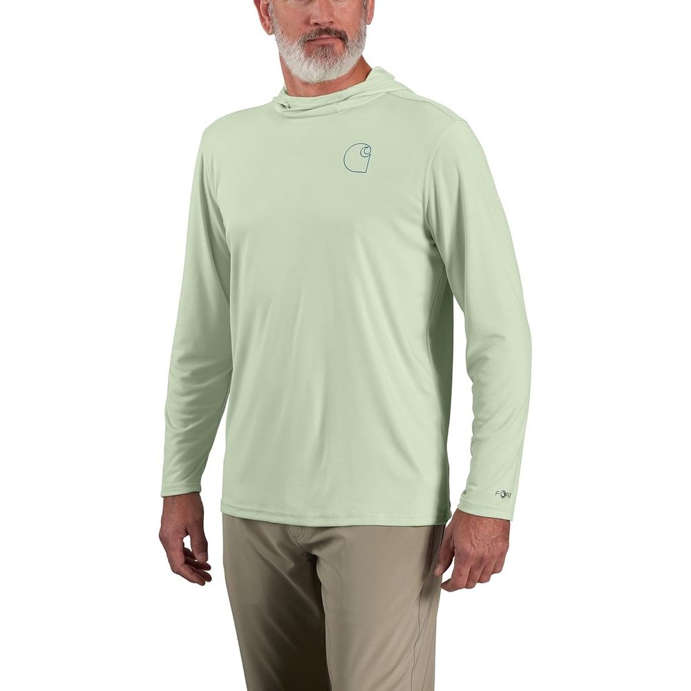 image:imageCarhartt Mens Force Sun Defender Lightweight LongSleeve Hooded Logo Graphic TShirtTender Greens