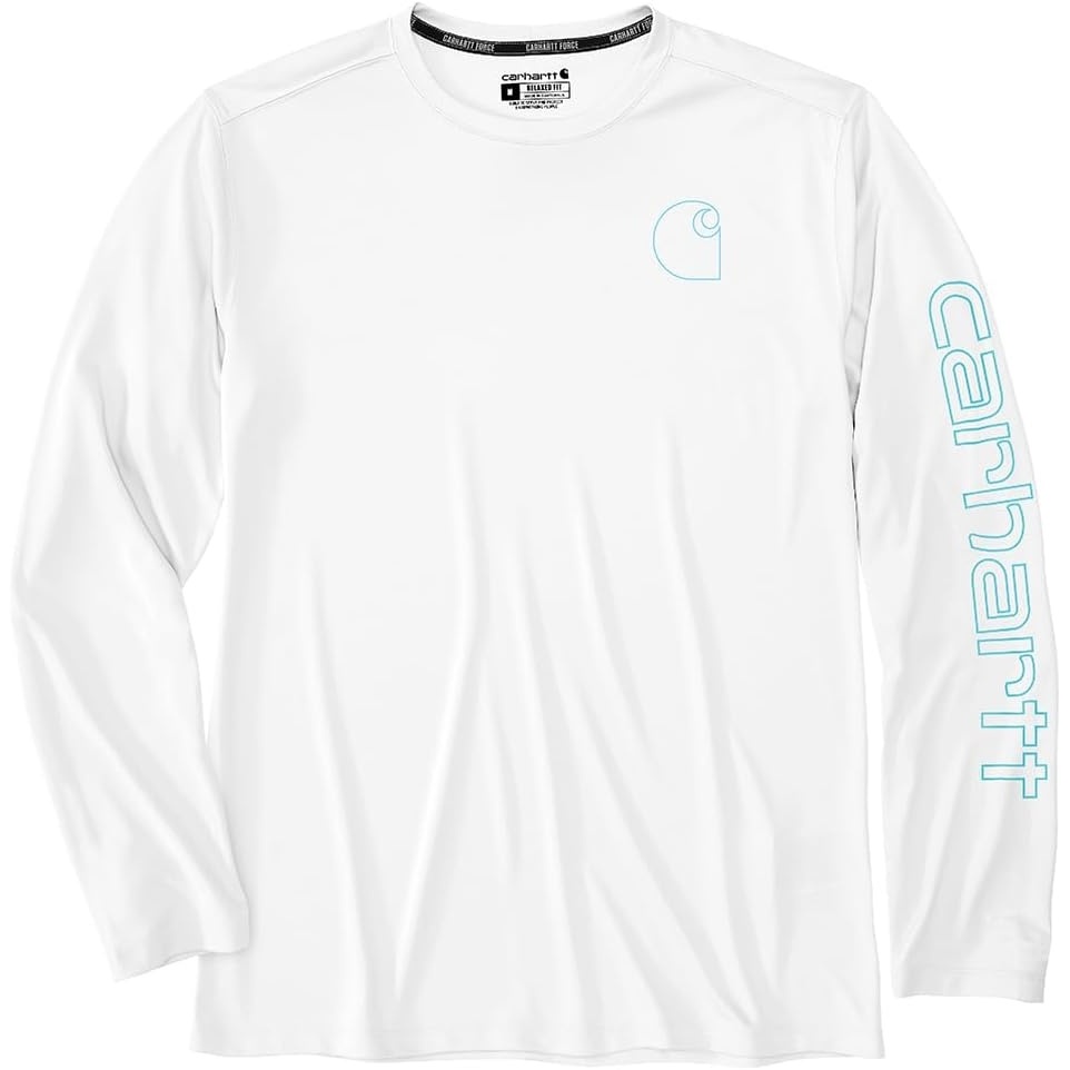image:imageCarhartt Mens Force Sun Defender Lightweight LongSleeve Logo Graphic TShirtWhite