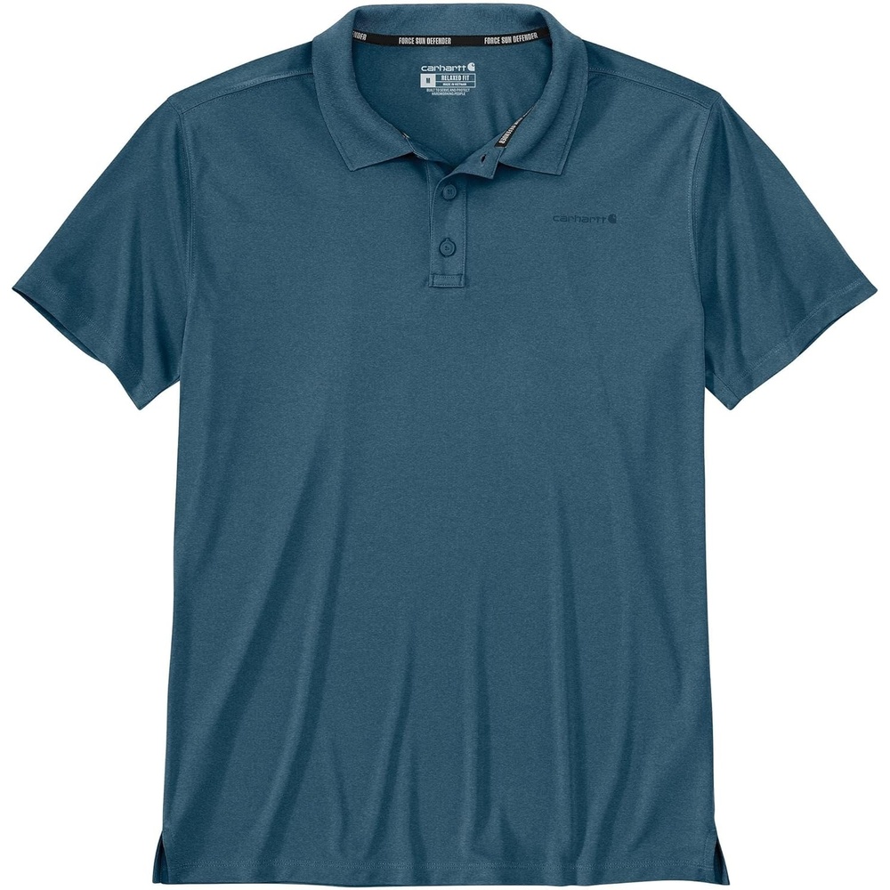 image:imageCarhartt Mens Force Sun Defender Relaxed Fit Lightweight ShortSleeve PoloStorm Blue Heather