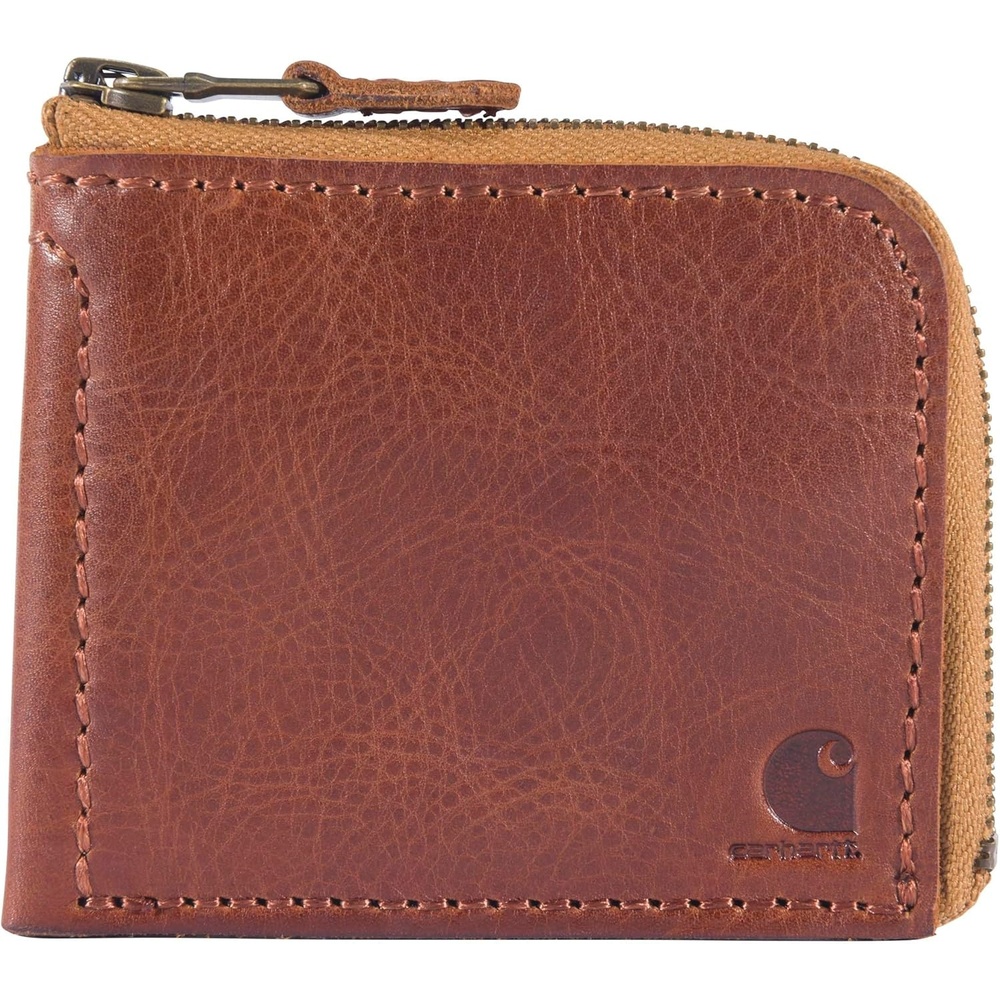 image:imageCarhartt Mens Full Grain Patina Leather Wallets Bifold and Front Pocket OptionsBrown Zipper