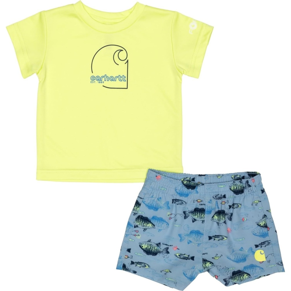 image:imageCarhartt Toddler Baby Boys Graphic Short Sleeve TShirt and Woven Shorts SetLight Blue