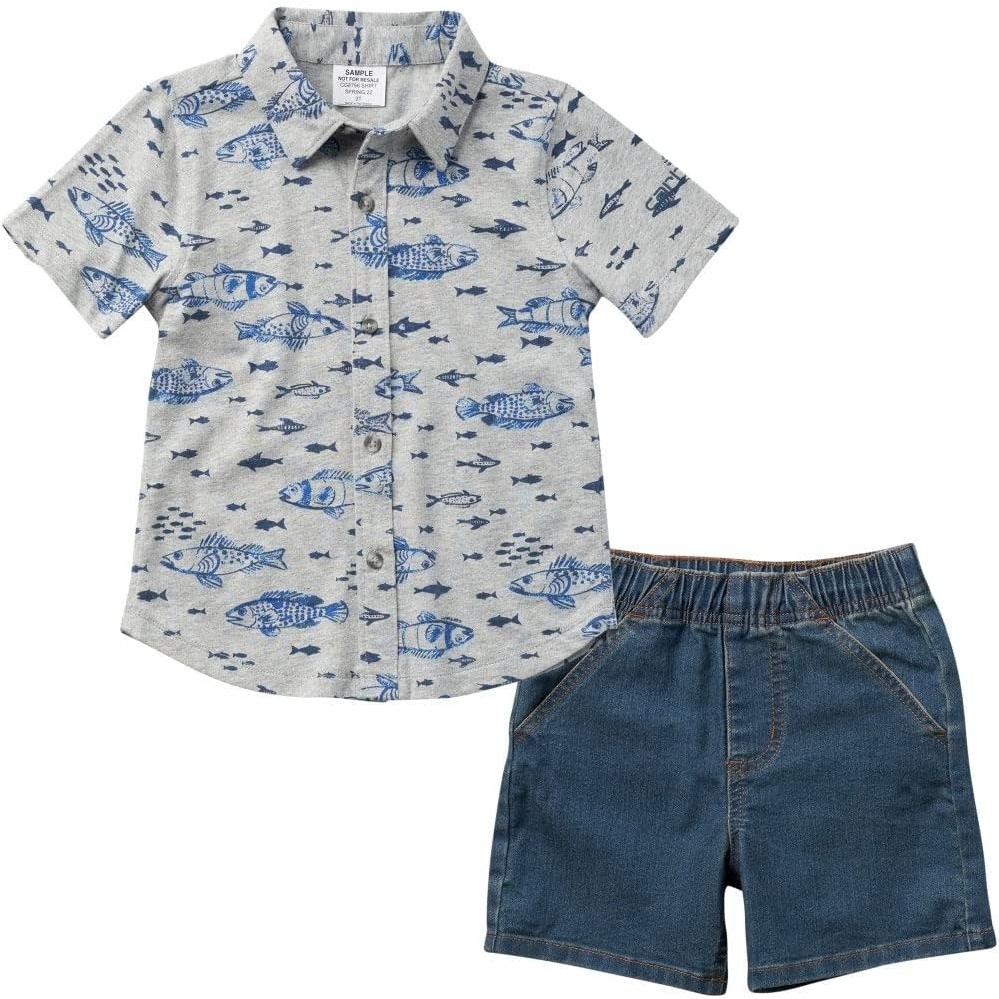 image:imageCarhartt babyboys Shortsleeve Fish Print Shirt amp Denim Shorts SetDenim Medium Wash