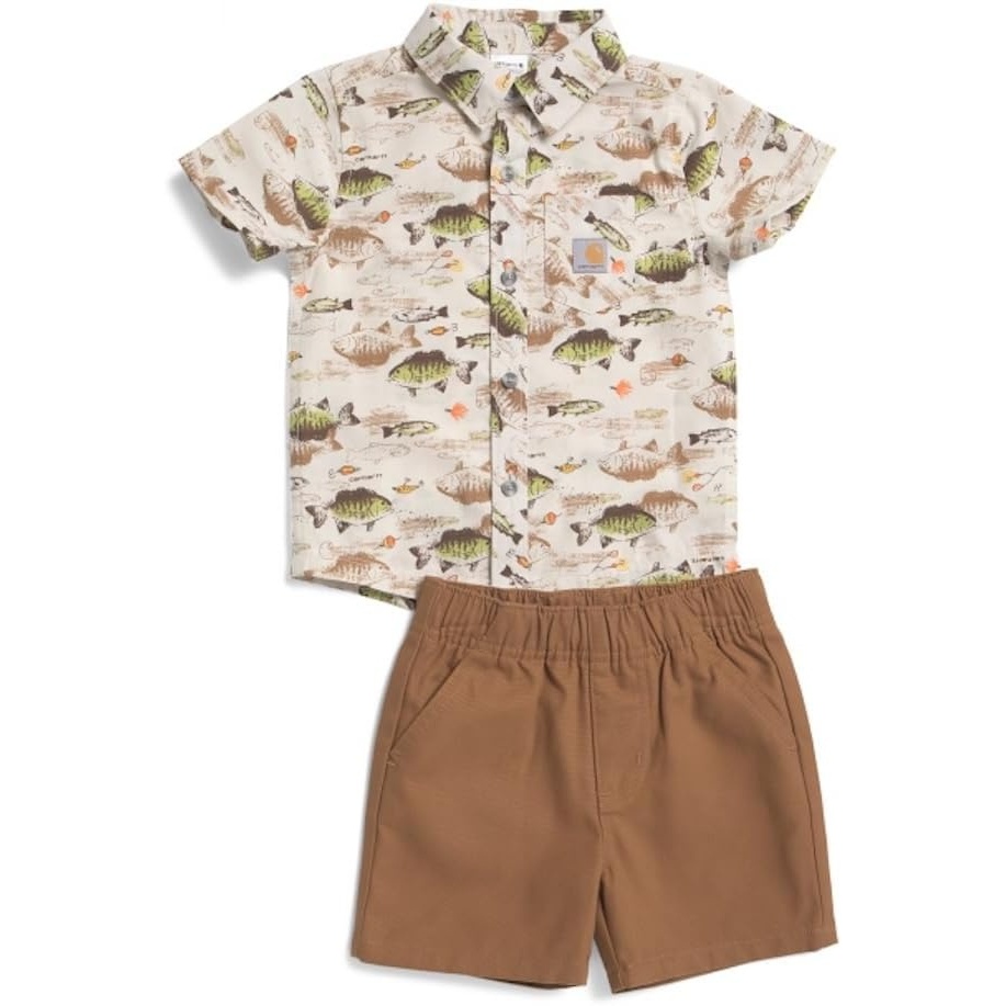 image:imageCarhartt babyboys Shortsleeve Fish Print Shirt amp Denim Shorts SetFish Print