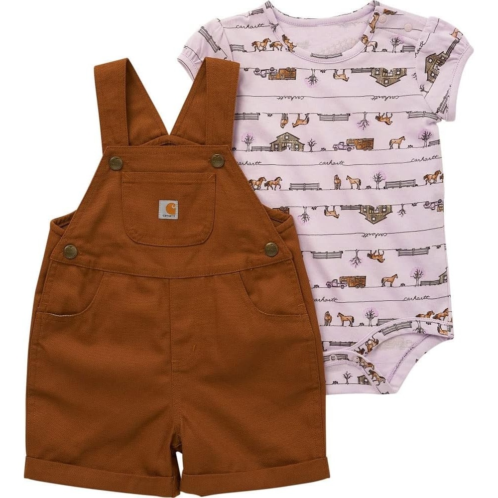 image:imageCarhartt babygirls Shortsleeve Bodysuit Shortall SetinfantandtoddlerclothingsetsCarhartt Brown Horse