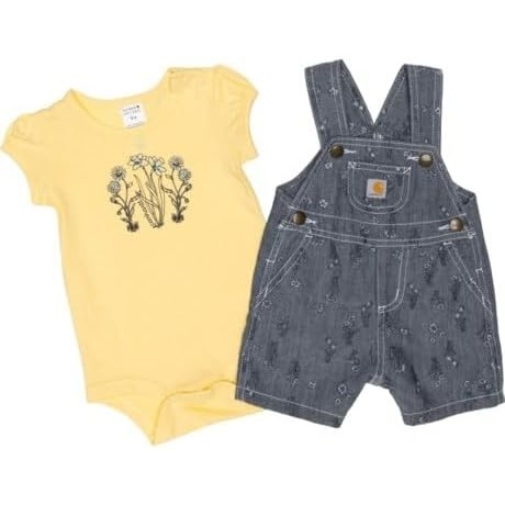 image:imageCarhartt babygirls Shortsleeve Bodysuit Shortall SetinfantandtoddlerclothingsetsMedium Denim Wash