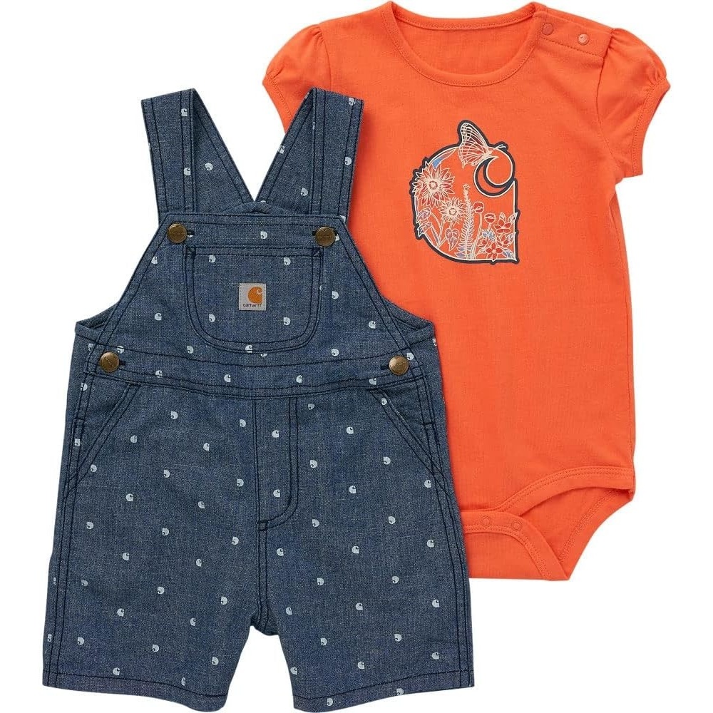 image:imageCarhartt babygirls Shortsleeve Bodysuit Shortall SetinfantandtoddlerclothingsetsMedium Wash Denim