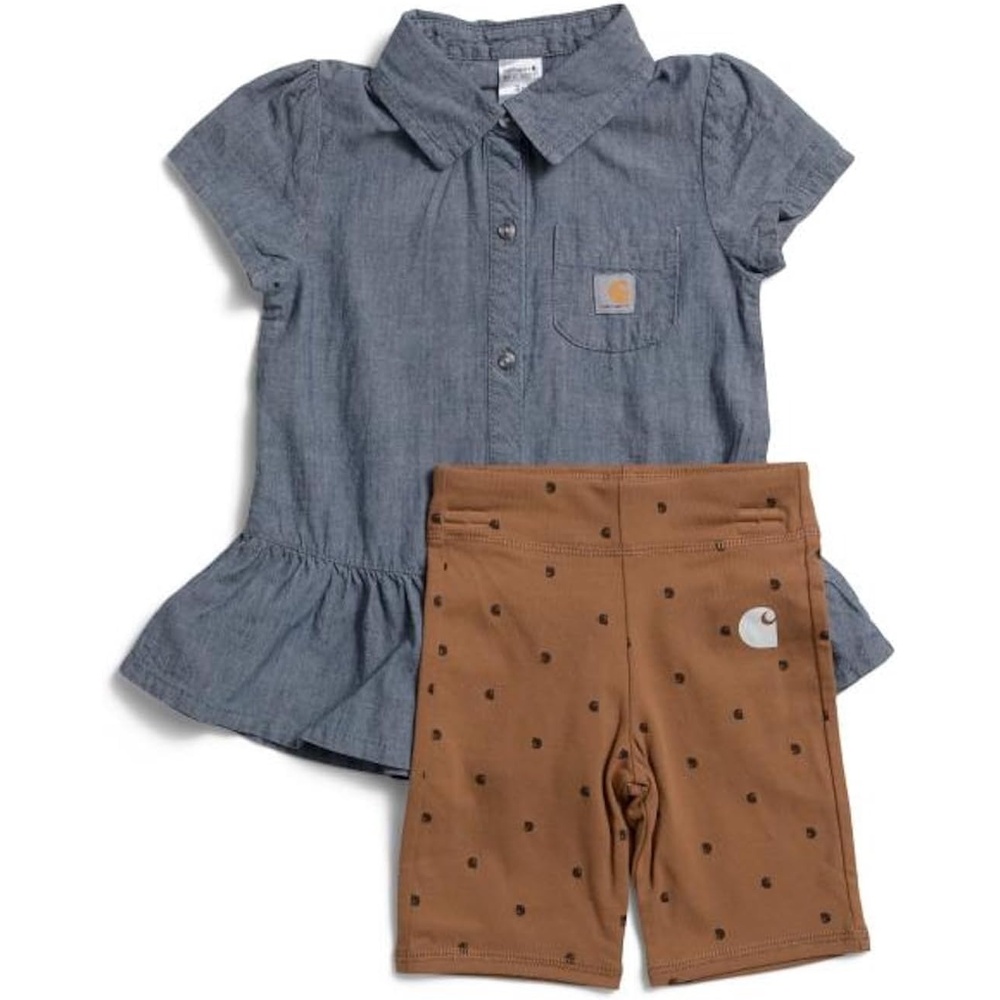 image:imageCarhartt babygirls Shortsleeve Deer Shirt amp Camo Print Legging Shorts SetChambray Brown
