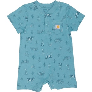 Carhartt 8772 | Infant Newborn Baby Boys’ | Short-Sleeve Farm Print Romper | Adriatic Blue