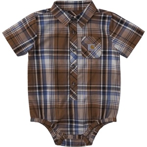 Carhartt Baby Boys’ Short Sleeve Plaid Woven Bodysuit with Collar(Carhartt Brown Plaid)