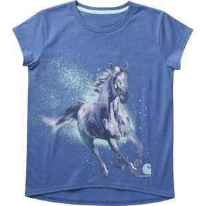 Carhartt Girls Short-Sleeve Crewneck Running Horse T-Shirt(Bright Cobalt Heather)