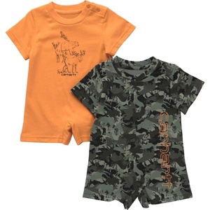 Carhartt Kid’s CG8962 Short-Sleeve Camo Romper Set – Boys(Exotic Orange)