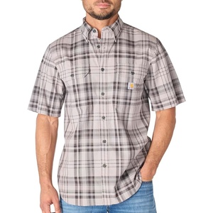Carhartt Men’s 107273 Fort Loose Short Sleeve Plaid Shirt(Carhartt Gray)