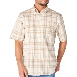 Carhartt Men’s 107273 Fort Loose Short Sleeve Plaid Shirt(Eggshell)