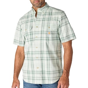 Carhartt Men’s 107273 Fort Loose Short Sleeve Plaid Shirt(Smoked Teal)