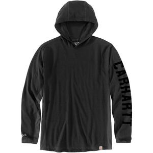 Carhartt Men’s Force Relaxed Fit Midweight Long-Sleeve Logo Graphic Hooded T-Shirt(Black)