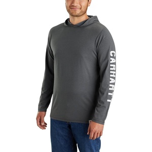 Carhartt Men’s Force Relaxed Fit Midweight Long-Sleeve Logo Graphic Hooded T-Shirt(Carbon Heather)