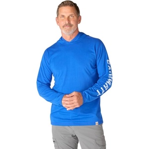 Carhartt Men’s Force Relaxed Fit Midweight Long-Sleeve Logo Graphic Hooded T-Shirt(Electric Indigo)
