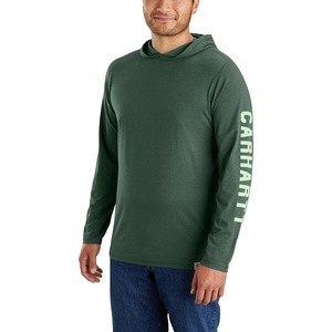 Carhartt Men’s Force Relaxed Fit Midweight Long-Sleeve Logo Graphic Hooded T-Shirt(Frosted Balsam)