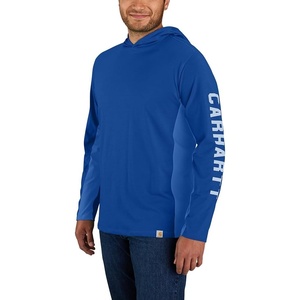 Carhartt Men’s Force Relaxed Fit Midweight Long-Sleeve Logo Graphic Hooded T-Shirt(Glass Blue)