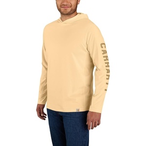 Carhartt Men’s Force Relaxed Fit Midweight Long-Sleeve Logo Graphic Hooded T-Shirt(Golden Mist)