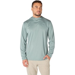Carhartt Men’s Force Sun Defender™ Lightweight Long-Sleeve Hooded Logo Graphic T-Shirt(Green Slate Heather)